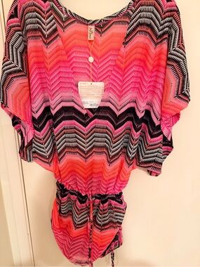 Luli Fama Pink and Black Chevron Knit Tunic Top